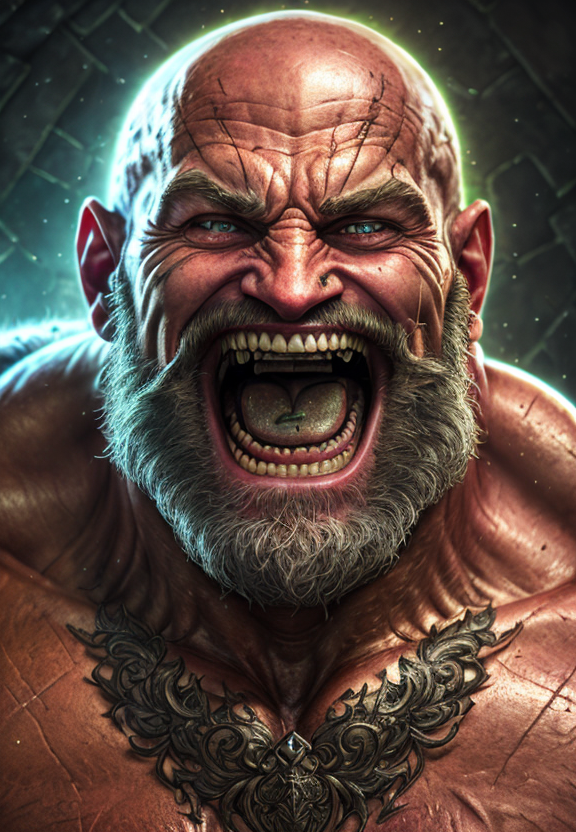 a portrait of a laughing, toxic, muscle, god, elder, epic realistic, faded, (((hdr))), hyperdetailed, cinematic, warm ligh...